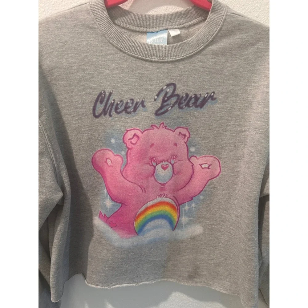 Care Bears‎ Cheer Bear Graphic Cropped Sweatshirt Heather Grey Kids Pullover